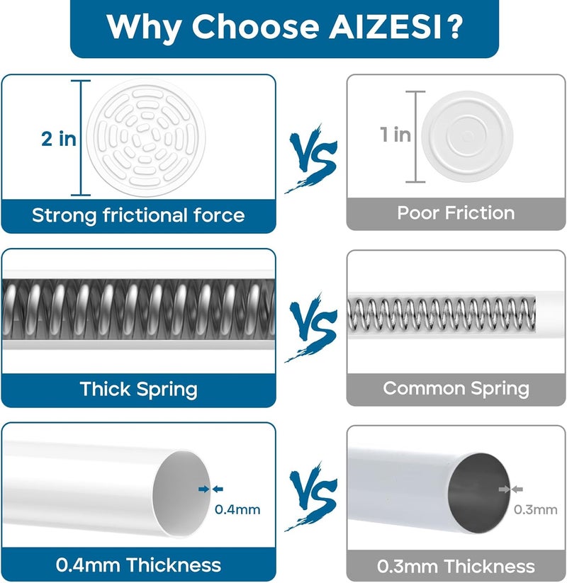 AIZESI 32-64 Inch Tension Curtain Rod No Drilling White Spring Loaded Curtain Rods Adjustable Tension Rod for Window Bathroom Doorway Closet Storage - Image 4